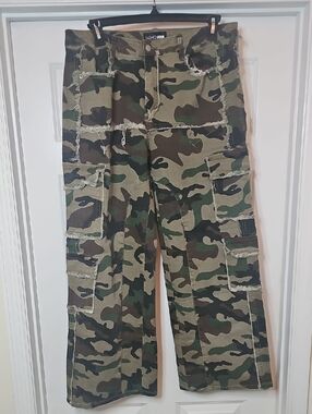 Fashion Nova Camo Wide Leg Flare Jeans - Green, Brown, Black